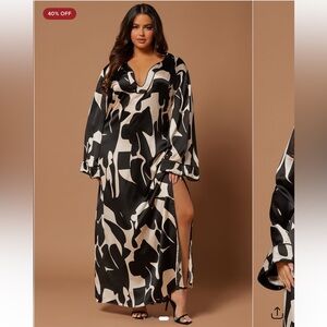 Fashion Nova Black and Cream Maxi Dress